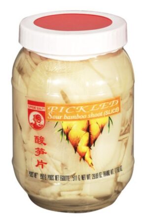 Pickled Sour Bamboo Shoots Slices </br></br><span id= "product"> 12 x 29.89 oz </br> Glass Jar </br> CB300 </br> COCK</span>