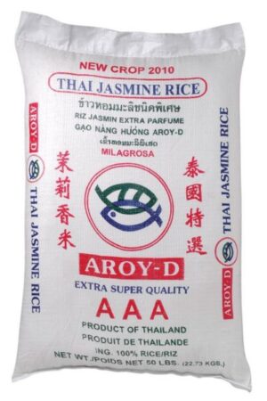 Jasmine Rice </br></br><span id= "product"> 1 x 50 lbs </br> Bag </br> RR001C </br> AROY-D</span>