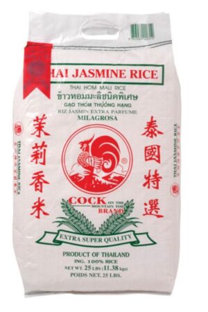 Jasmine Rice </br></br><span id= "product"> 1 x 25 lbs </br> Bag </br> RR002 </br> COCK</span>